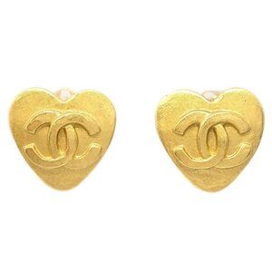Chanel Heart Clip-On Earrings Gold 95P 154839